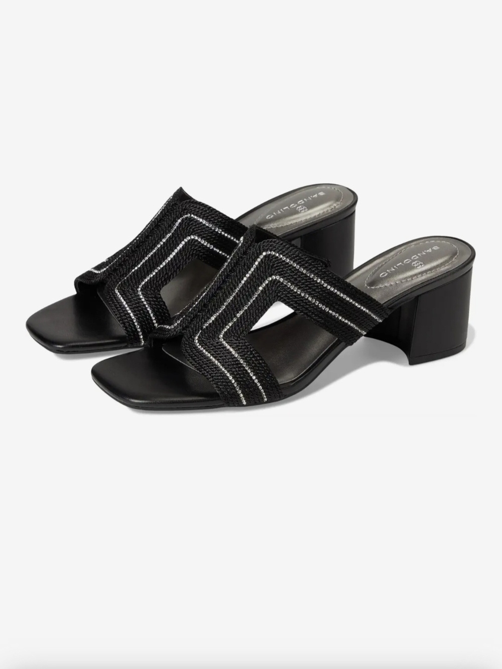 Black Zigzag Strap Block Heel Sandals